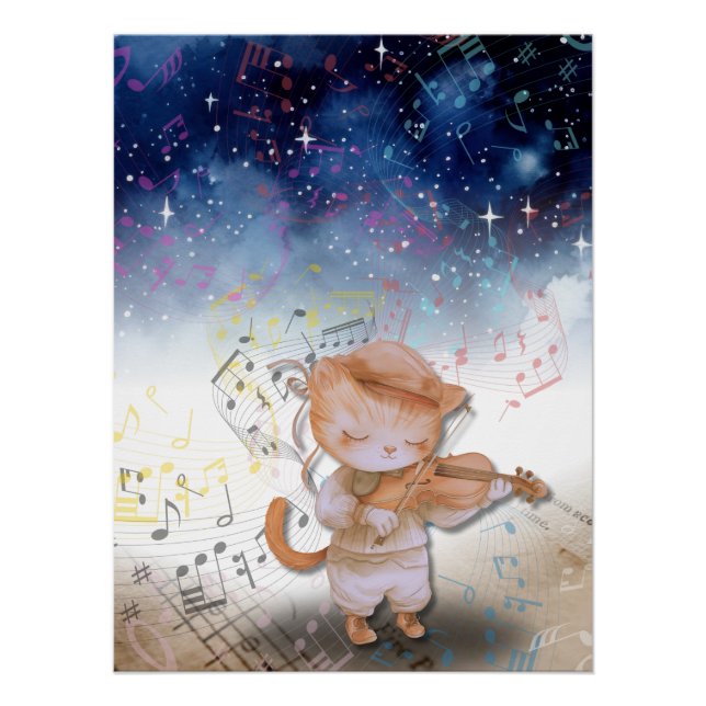 Poster d'art violoniste de chats Whimsical Imagina (Devant)