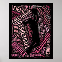 Poster d'art Word du joueur de basket-ball féminin