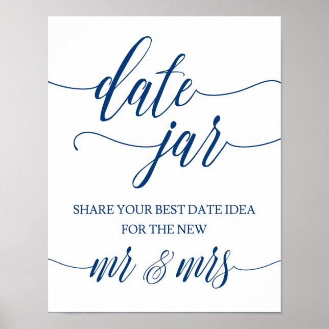 Poster Date Jar Mariage Connexion Navy Blue Calligraphy (Devant)