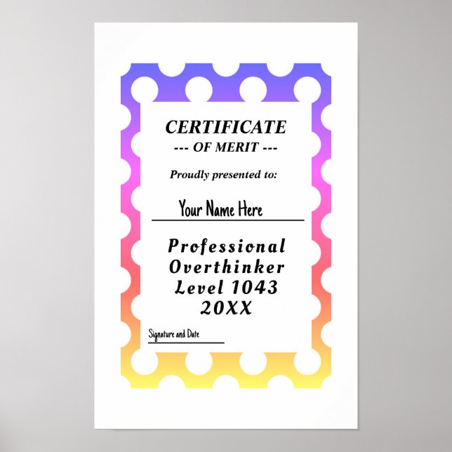 Poster d'attribution de certificat de surpenseur p (Devant)