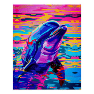 Poster Dauphin vibrant – Rêve océanique coloré