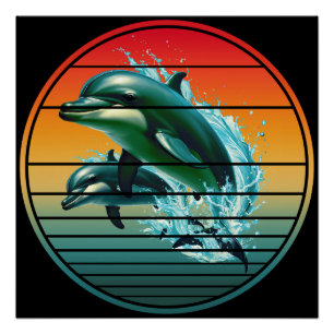 Poster Dauphin Vintage Océan Créature Marine Dauphins