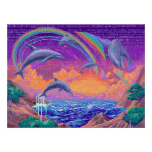 Poster Dauphins Arc-En-Ciel Bondissant À Travers Les Cieu