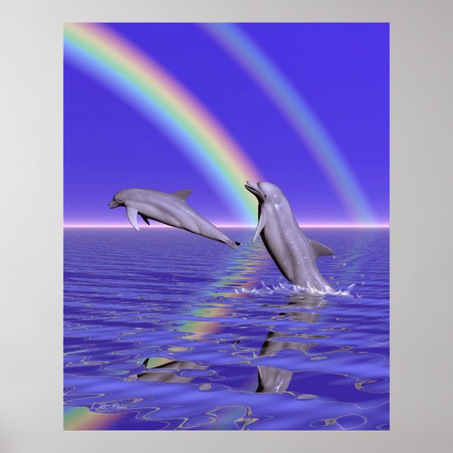 Poster Dauphins et Arc-en-ciel (Devant)