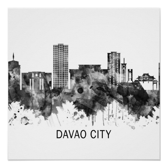 Poster Davao City Philippines Skyline BW (Devant)