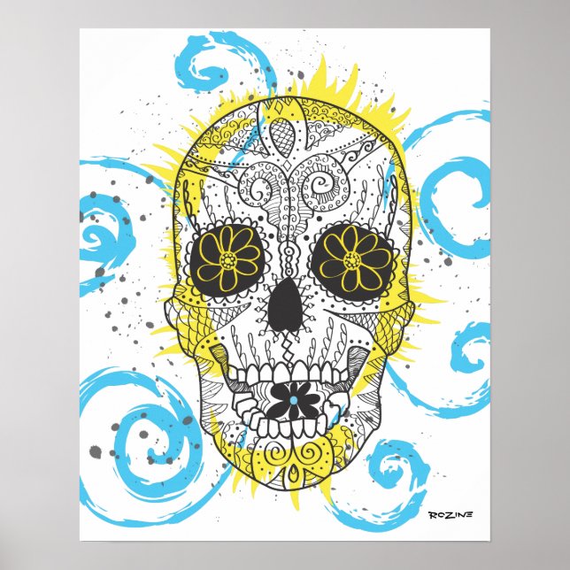 Poster Day of The Dead Sugar Skull Comic Tattoo Design (Devant)