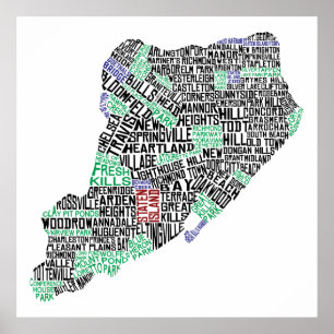 Poster de 32 x 32 pouces Staten Island Carte du ca