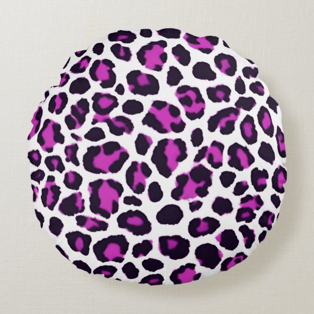 Poster de animal blanc violet Léopard Coussin rond (Devant)