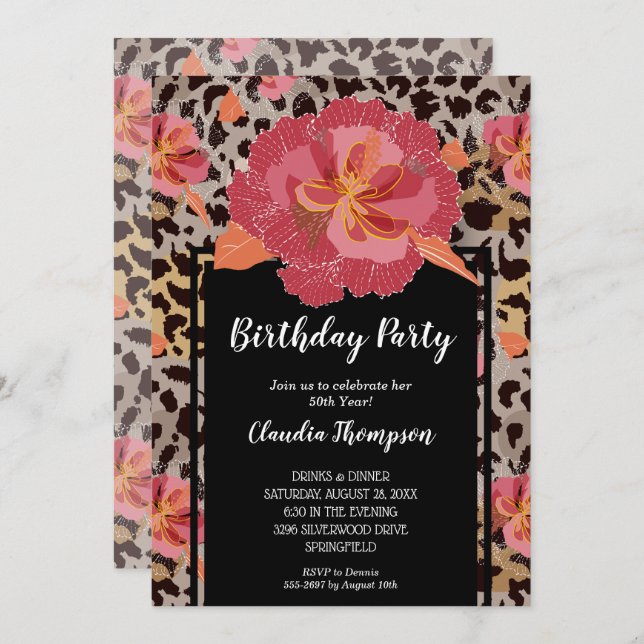 Poster de animal Floral Invitations de fête d'anni (Devant / Derrière)