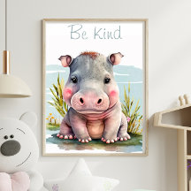 Poster de animal Hippo bébé mignon