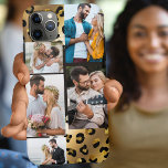 Poster de animal Leopard Black Gold 5 Photo Collag<br><div class="desc">Glam coque iphone à customiser avec 5 de vos photos préférées. Le design comprend un montage photo sur un arrière - plan poster de animal avec des taches de guépard en noir et or. Le modèle photo est configuré pour créer un collage photo, affichant vos photos en format paysage et...</div>