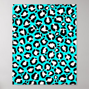 Poster de animal moderne Cyan Blue Leopard
