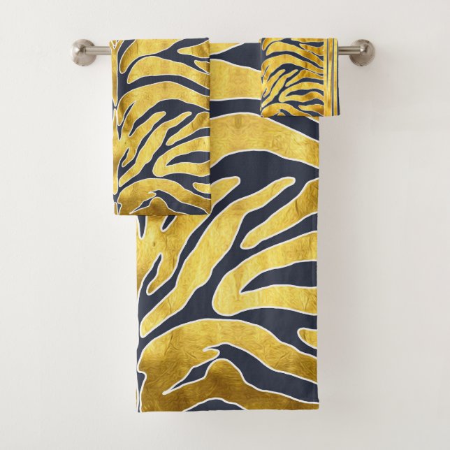 Poster de animal, rayures de tigre en or, bleu, bl (En situation)