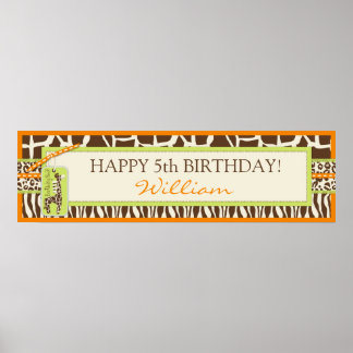 Poster de animal Safari & Giraffe Bannière d'anniv