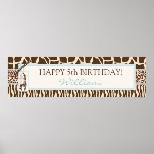 Poster de animal Safari & Giraffe Bannière d'anniv