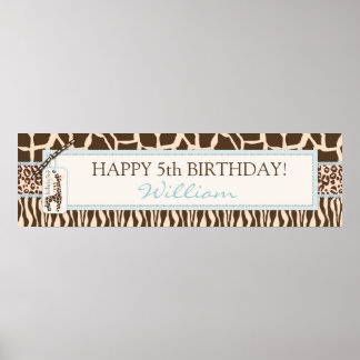 Poster de animal Safari & Giraffe Bannière d'anniv