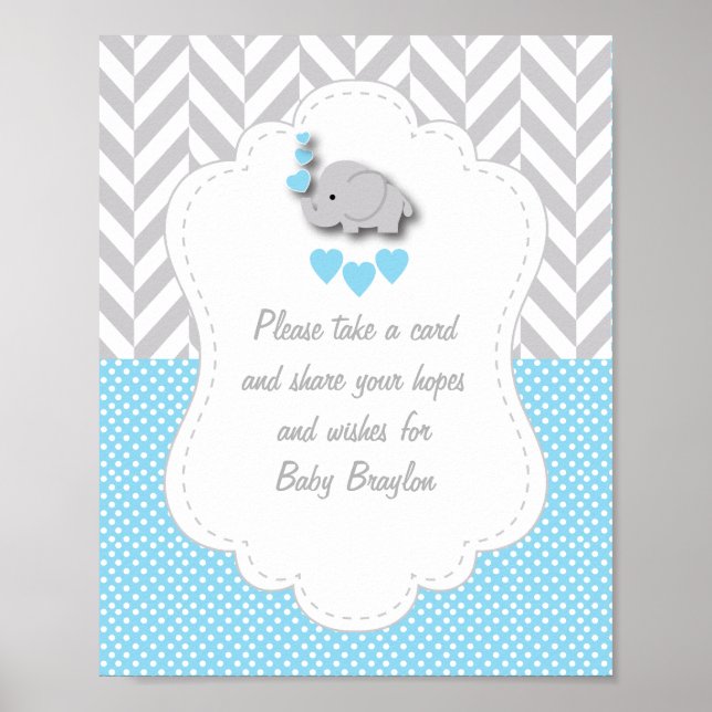 Poster de Baby shower bleu, gris blanc (Devant)