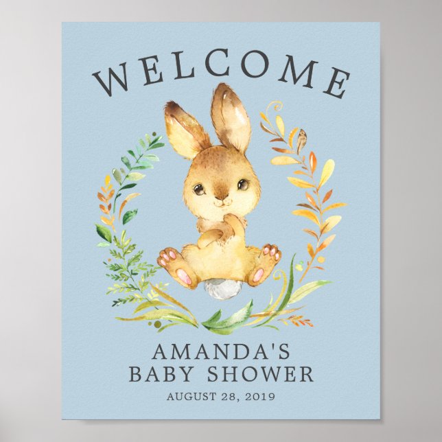 Poster de Baby shower de bienvenue de lapin doux (Devant)