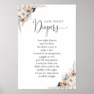 Poster de Baby shower Floral Ivory And Blue Boho