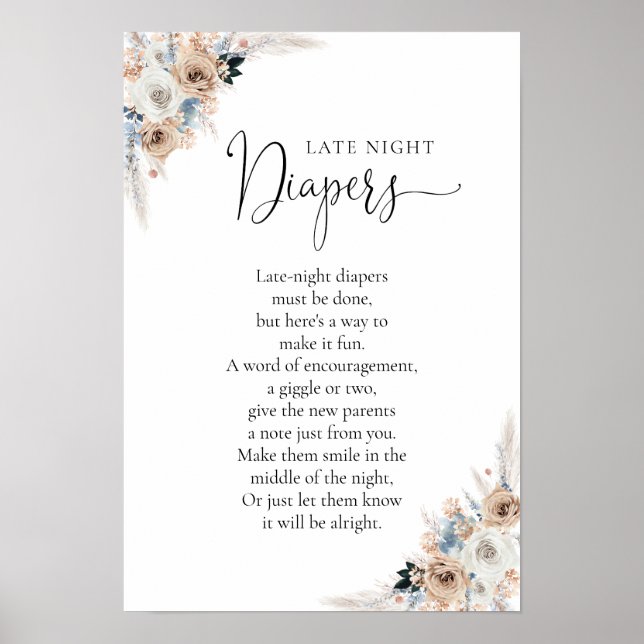 Poster de Baby shower Floral Ivory And Blue Boho (Devant)