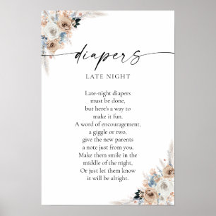 Poster de Baby shower Floral Ivory And Blue Boho