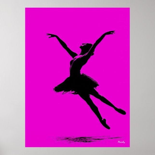 Poster de Ballerina - Silhouette noire sur rose (Devant)