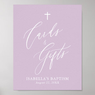 Poster de Baptême de fille de Croix violette Carte