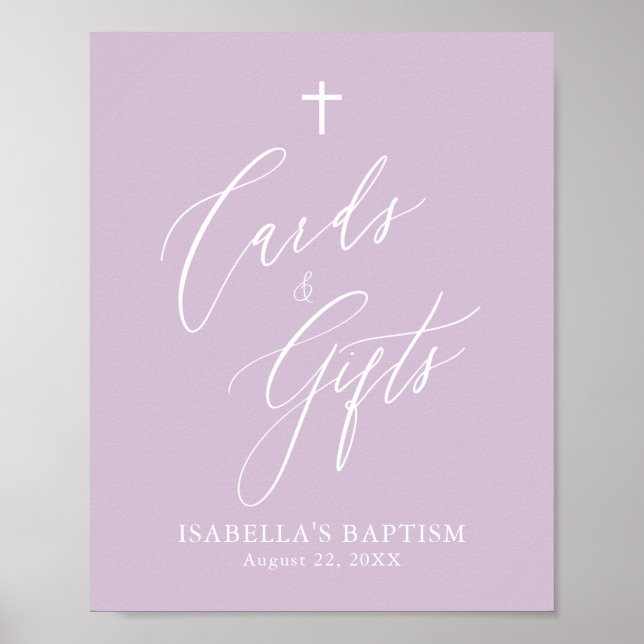 Poster de Baptême de fille de Croix violette Carte (Devant)