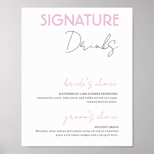 Poster de bar Mariage à la signature violet et bla (Devant)