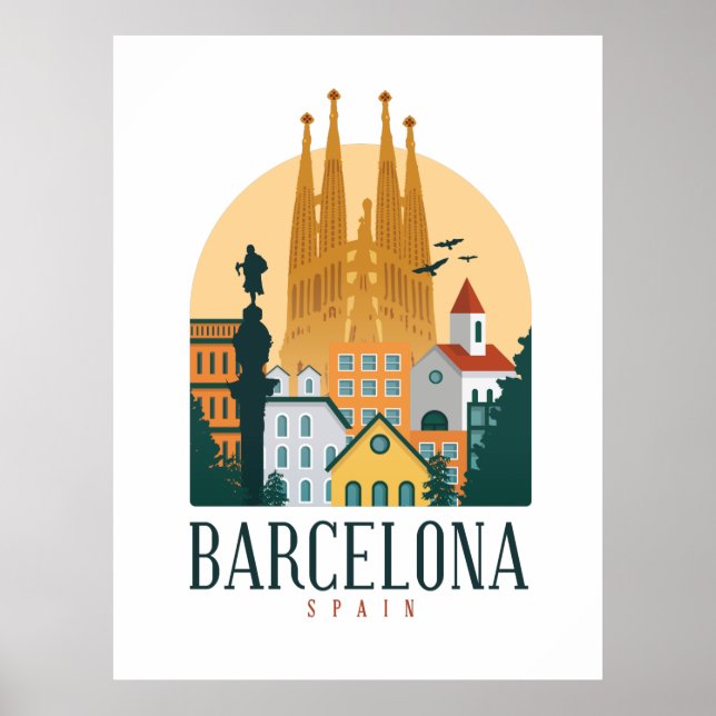 Poster de Barcelona Espagne Skyline (Devant)
