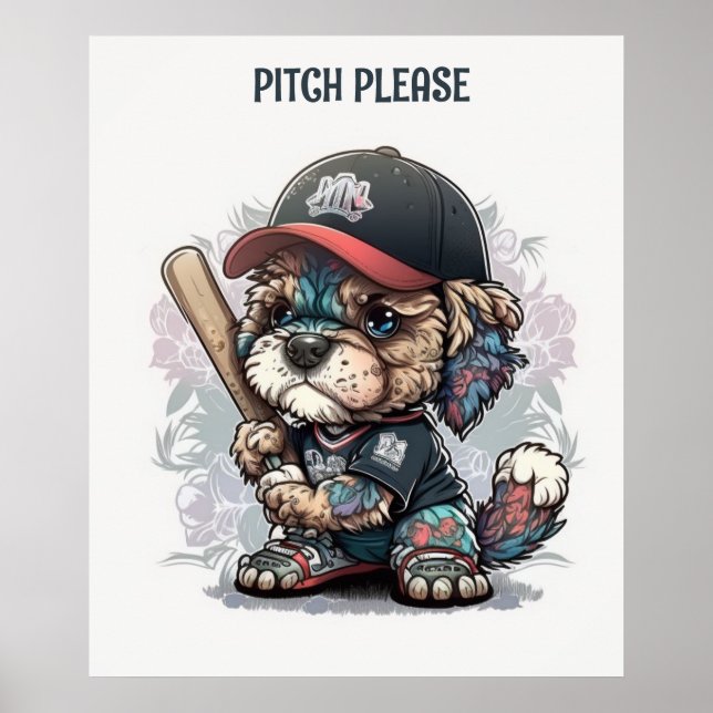 Poster de baseball de mignonne chiot (Devant)