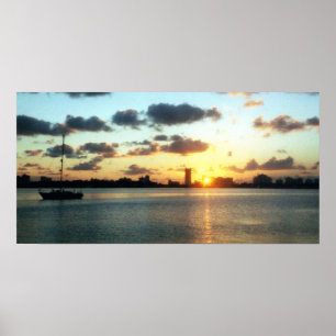 Poster de bateau Miami Skyline, Floride Sunset