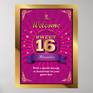 Poster de bienvenue Big Bash Pink Sweet 16
