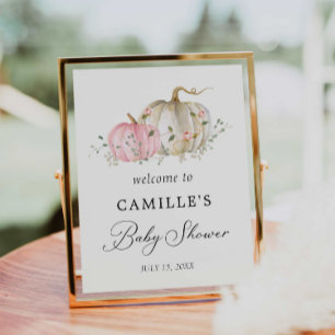 Poster de bienvenue Citrouille rose Baby shower fi
