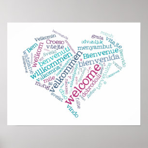 Poster de bienvenue Coeur (plusieurs langues)