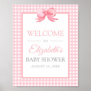 Poster de bienvenue de Baby shower rose En vichy