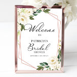 Poster de bienvenue de la Fête des mariées géométr<br><div class="desc">Belle verdure eucalyptus blanc floral géométrique signe de bienvenue de la douche nuptiale. Facile à personnaliser avec vos détails. Contactez-moi par conversation si vous avez des questions sur l'oeuvre ou avez besoin d'une personnalisation. VEUILLEZ NOTER : Pour obtenir de l'aide sur les commandes, l'expédition, l'information sur les produits, etc., contactez...</div>
