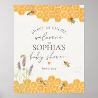 poster de bienvenue du baby shower d'abeilles miel