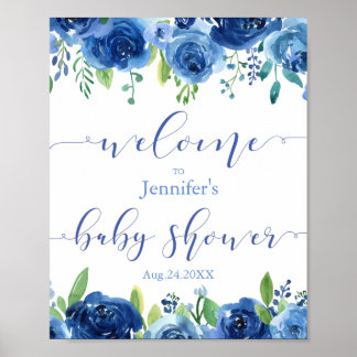 Poster de bienvenue du Baby shower de fleurs bleue