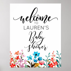 Poster de bienvenue du Baby shower de fleurs d'aqu