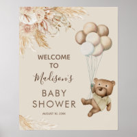 Poster de bienvenue du Baby shower de l'ours en pe