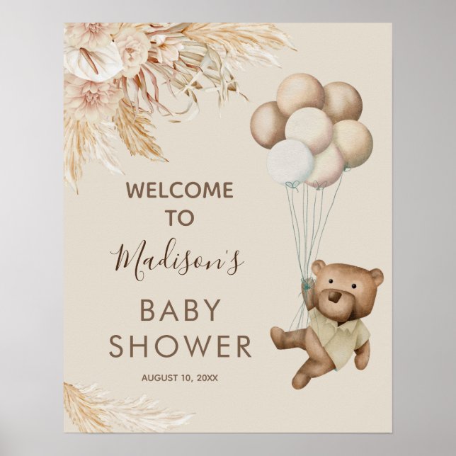 Poster de bienvenue du Baby shower de l'ours en pe (Devant)