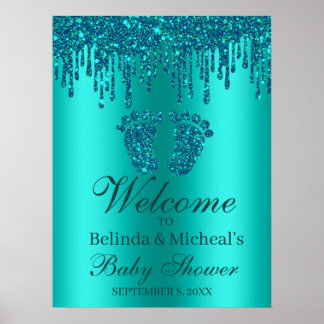 Poster de bienvenue du Baby shower de pieds Turquo