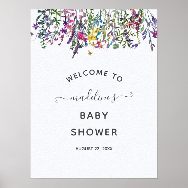 Poster de bienvenue du Baby shower de prairie fleu (Devant)