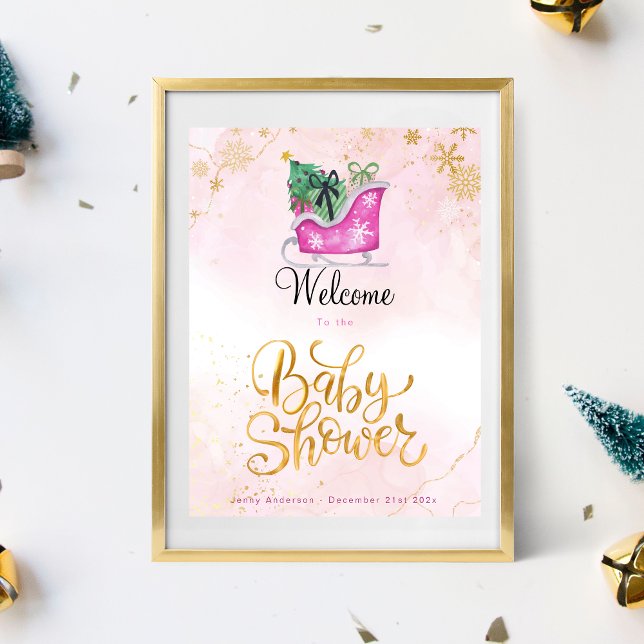 Poster de bienvenue du Baby shower d'hiver Pink Sl (Créateur téléchargé)