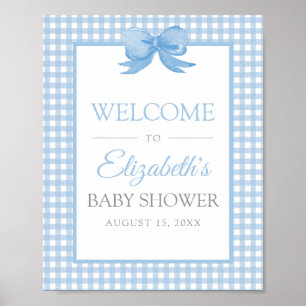 Poster de bienvenue du Baby shower En vichy bleu