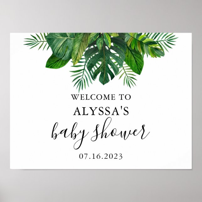 Poster de bienvenue du Baby shower Feuille tropica (Devant)