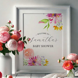 Poster de bienvenue du Baby shower Floral Orange