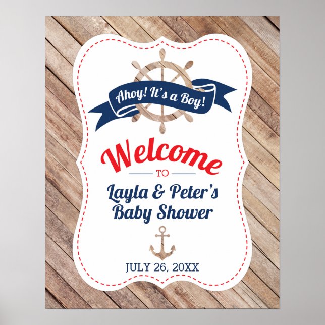 Poster de bienvenue du Baby shower nautique (Devant)