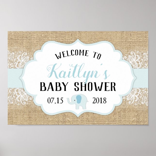 Poster de bienvenue du Baby shower Rustique Burlap (Devant)